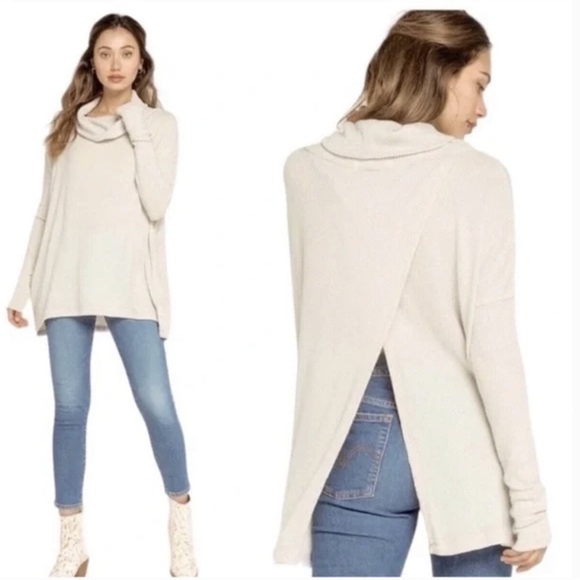 NWT Free People Juicy Long Sleeve Cowl Neck Top - Stone Cold - Medium - Picture 2 of 5